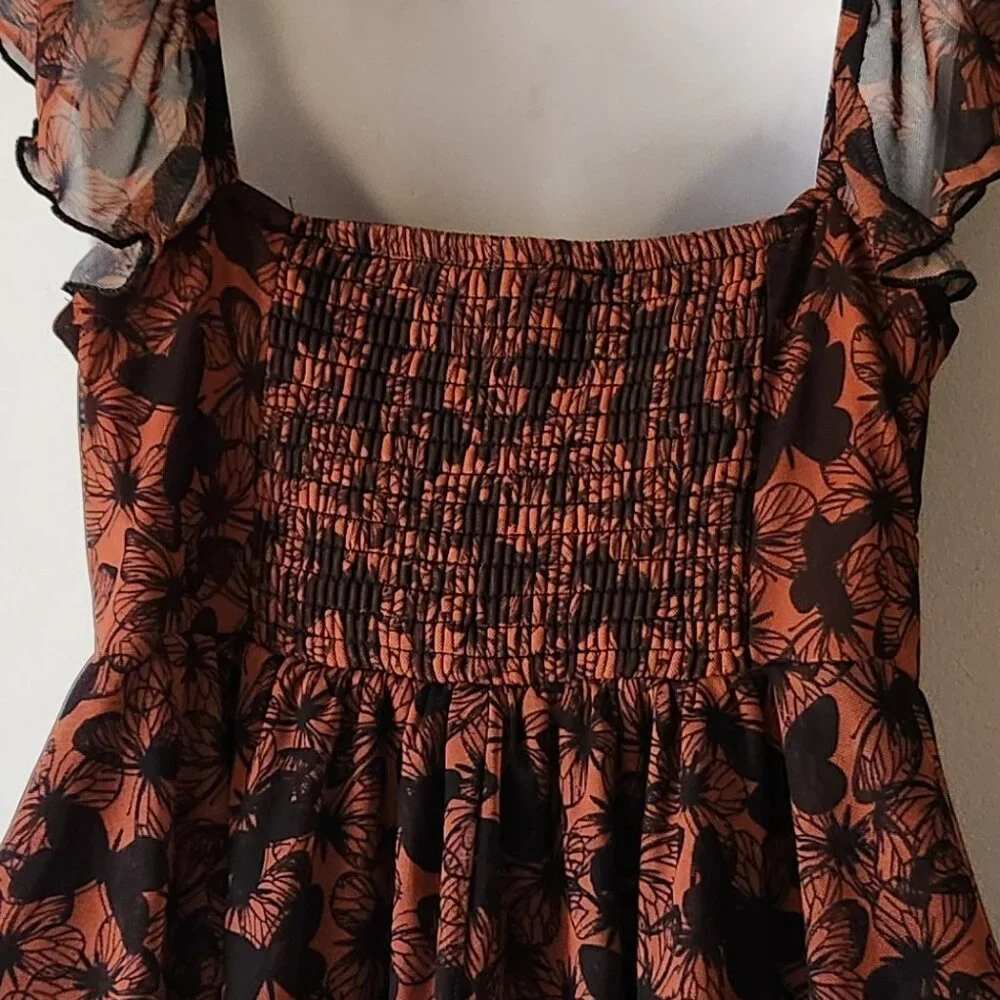 Wild Fable sundress mini sz M brown black butterflies EUC - Picture 4 of 4